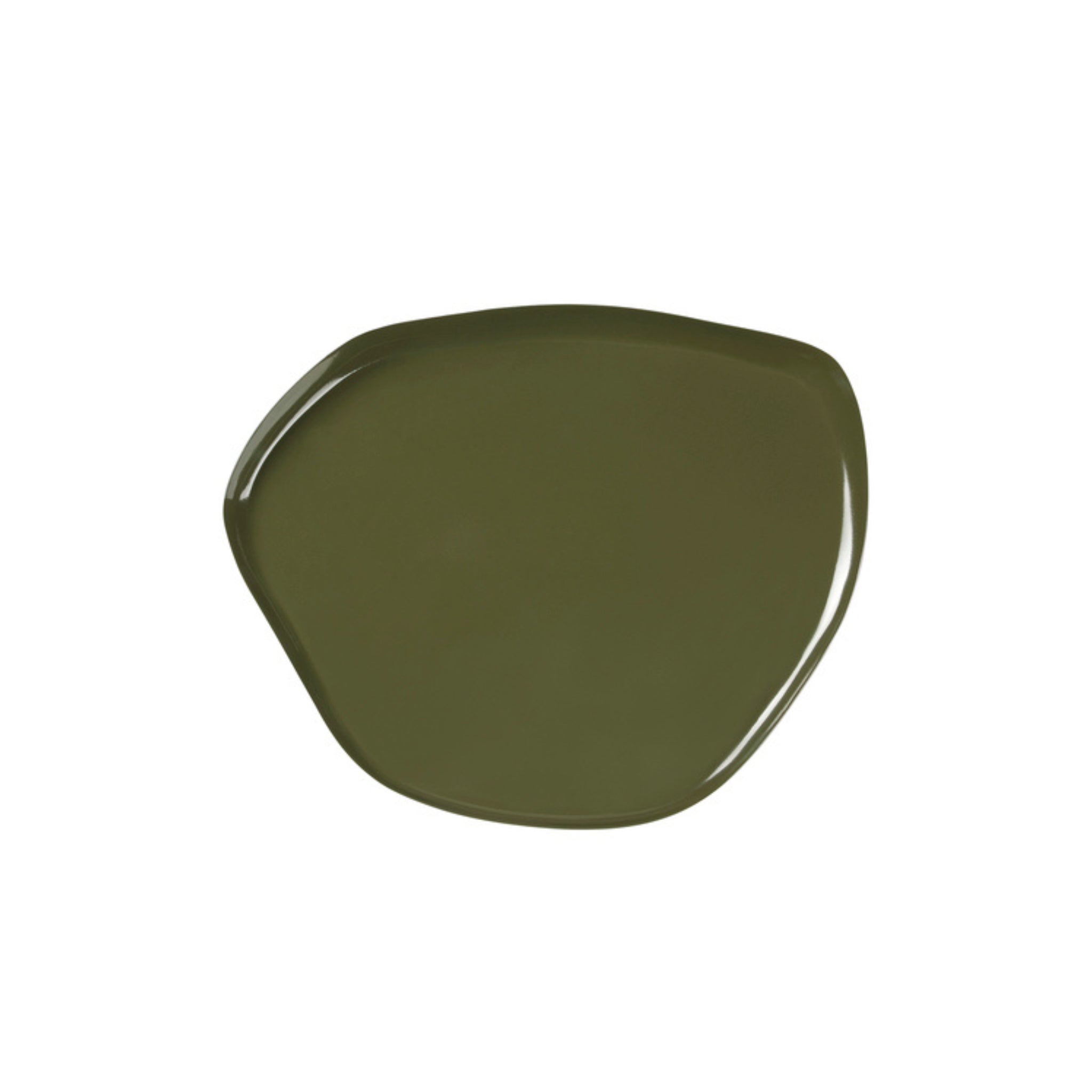 Een gladde, onregelmatige olijfgroene verflaag op wit herinnert aan de Broste Copenhagen Mie Dienblad M Bladgroen 34/27 - ideaal voor fans van het veelzijdige Broste Copenhagen-design.