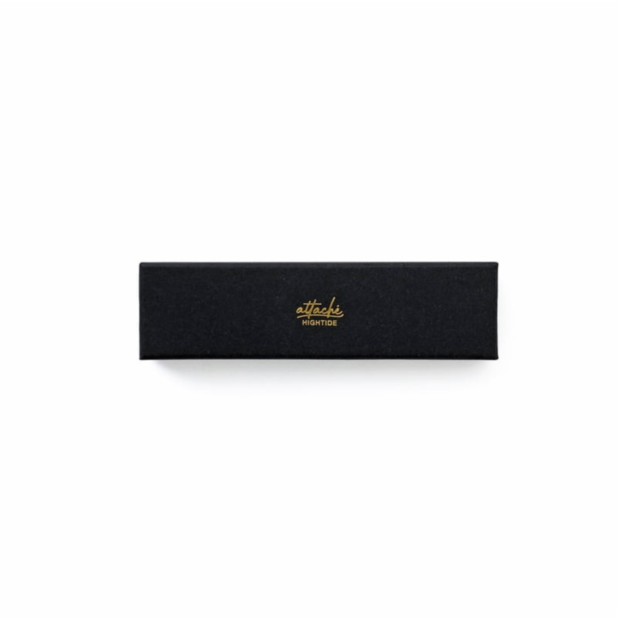 Rechthoekig zwart doosje met gouden tekst "attaché PAPIER TIDE" op het deksel, gefotografeerd op een witte achtergrond - perfect om je favoriete Hightide Marmeren Vulpen Groen in te bewaren.