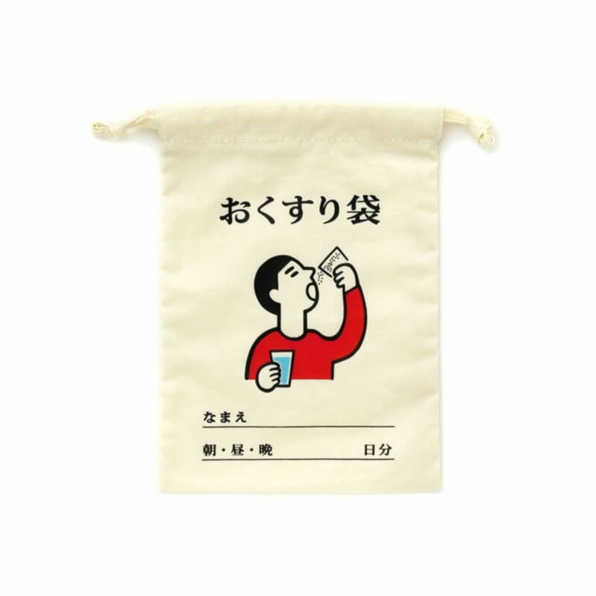 De Hightide New Retro Katoenen Tas Medicijnen Small is een beige organizer van Hightide, met een cartoon van iemand in een rood shirt die medicijnen neemt. Japanse tekst en witregels maken deze leuke tas zowel praktisch als leuk voor dagelijks gebruik.