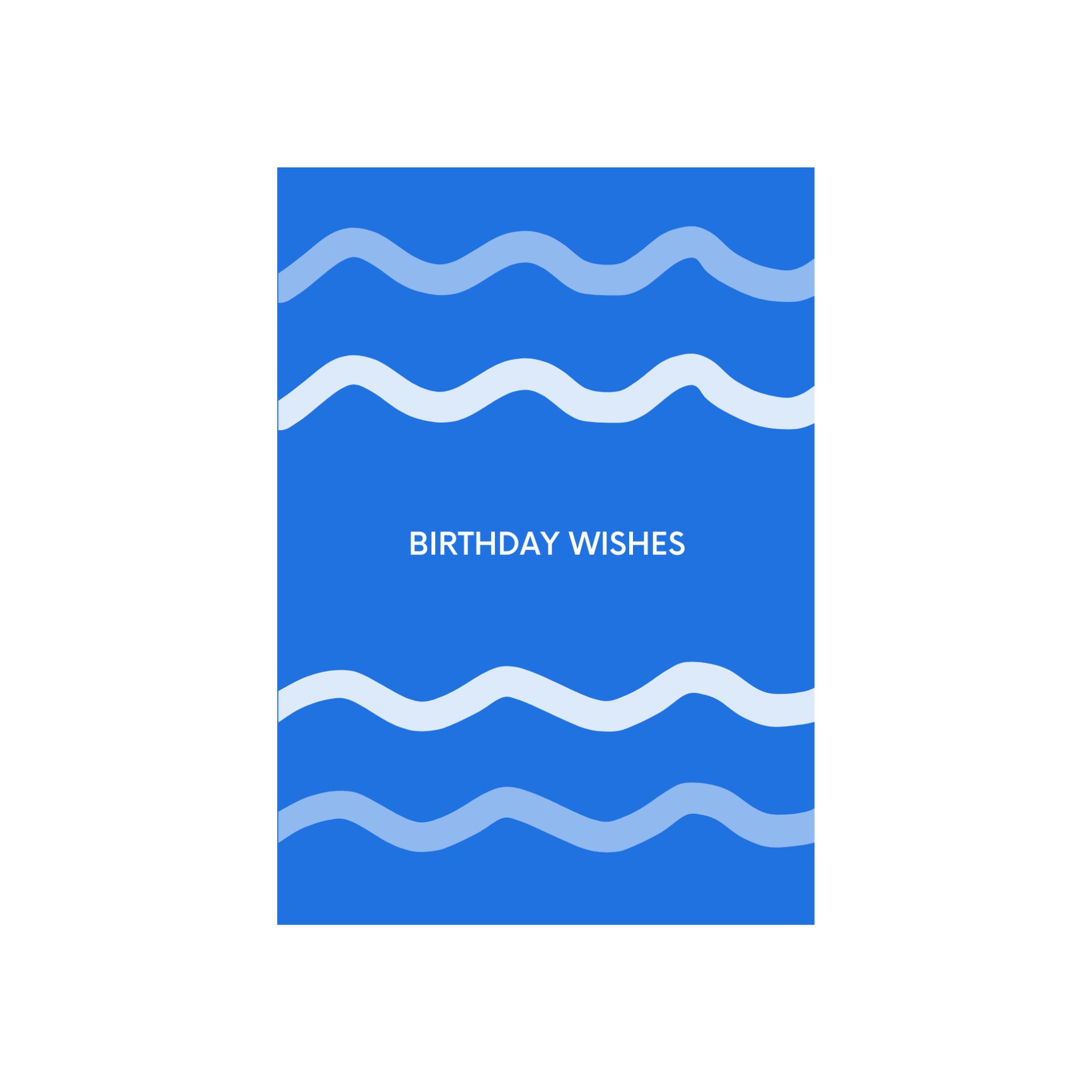 De Matriks JL Postkaart Birthday Wishes Dubbel van Matriks heeft een grafisch ontwerp met golvende lichtblauwe lijnen en de tekst "BIRTHDAY WISHES" in witte letters centraal op de kaart.