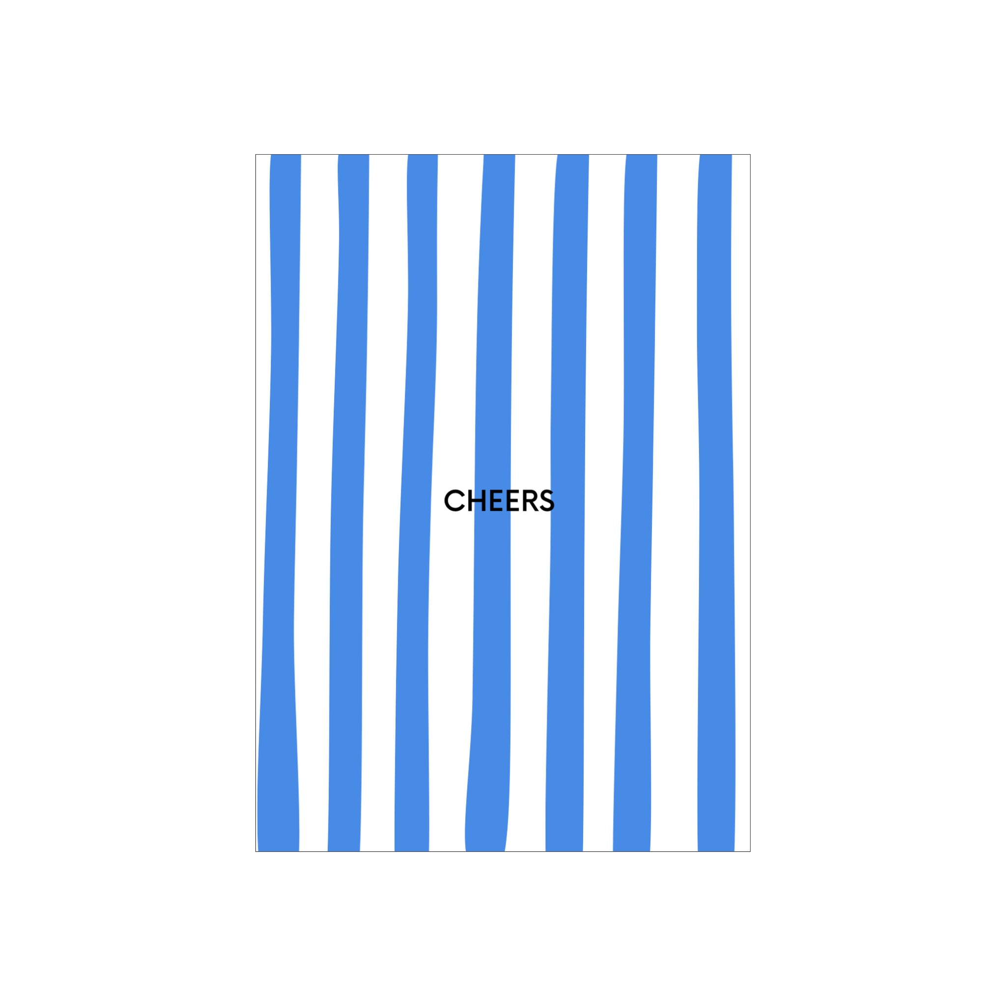 De Matriks JL Postkaart Cheers Dubbel van Matriks heeft verticale golvende blauwe strepen en een vette zwarte "CHEERS" tekst-ideaal voor elke postkaartcollectie of als unieke wenskaart met modern grafisch ontwerp.