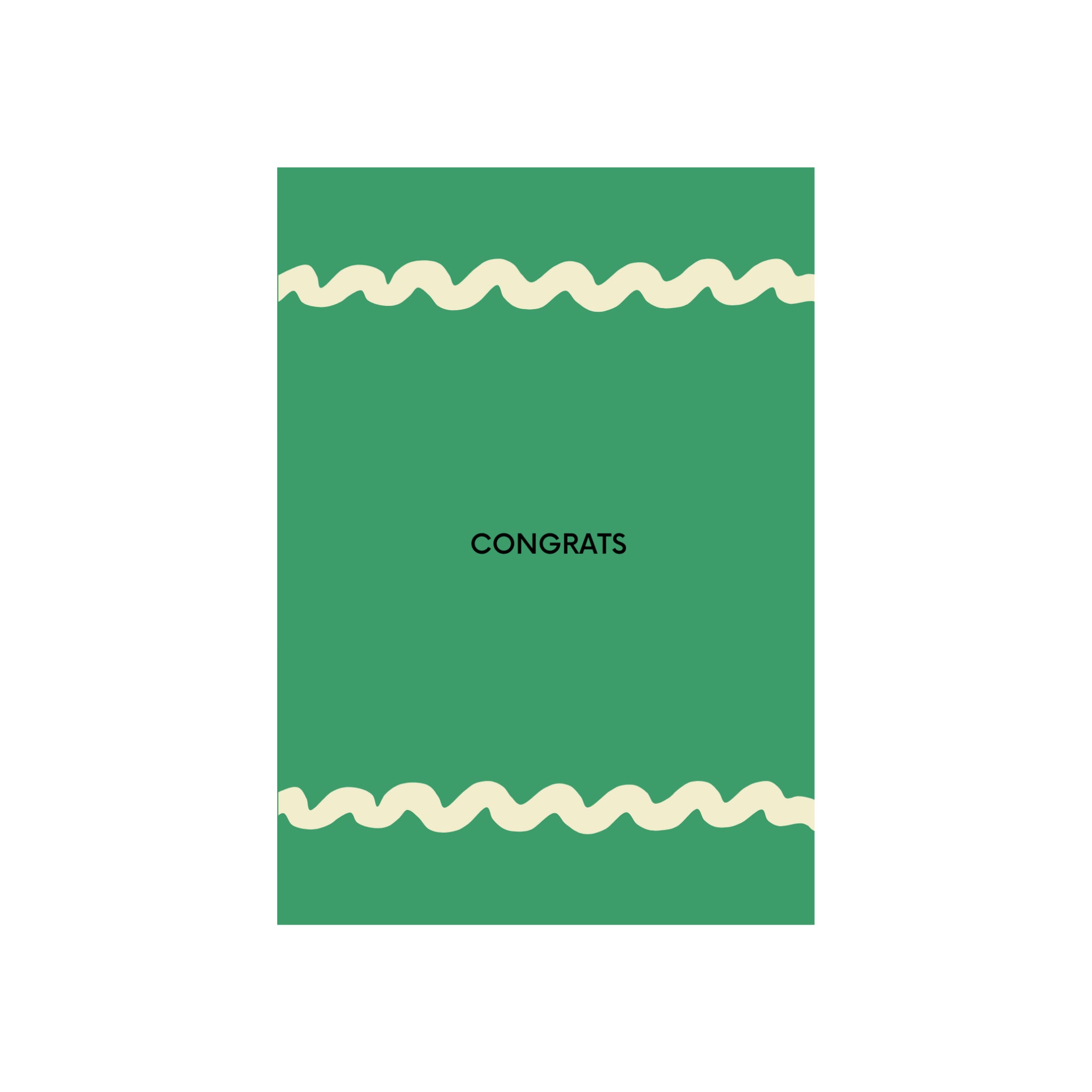Een groene Matriks JL Postkaart Congrats Dubbel van Matriks, met crèmekleurige golvende randen en zwarte "CONGRATS" in het midden. Ideale aanvulling op je kaartencollectie.