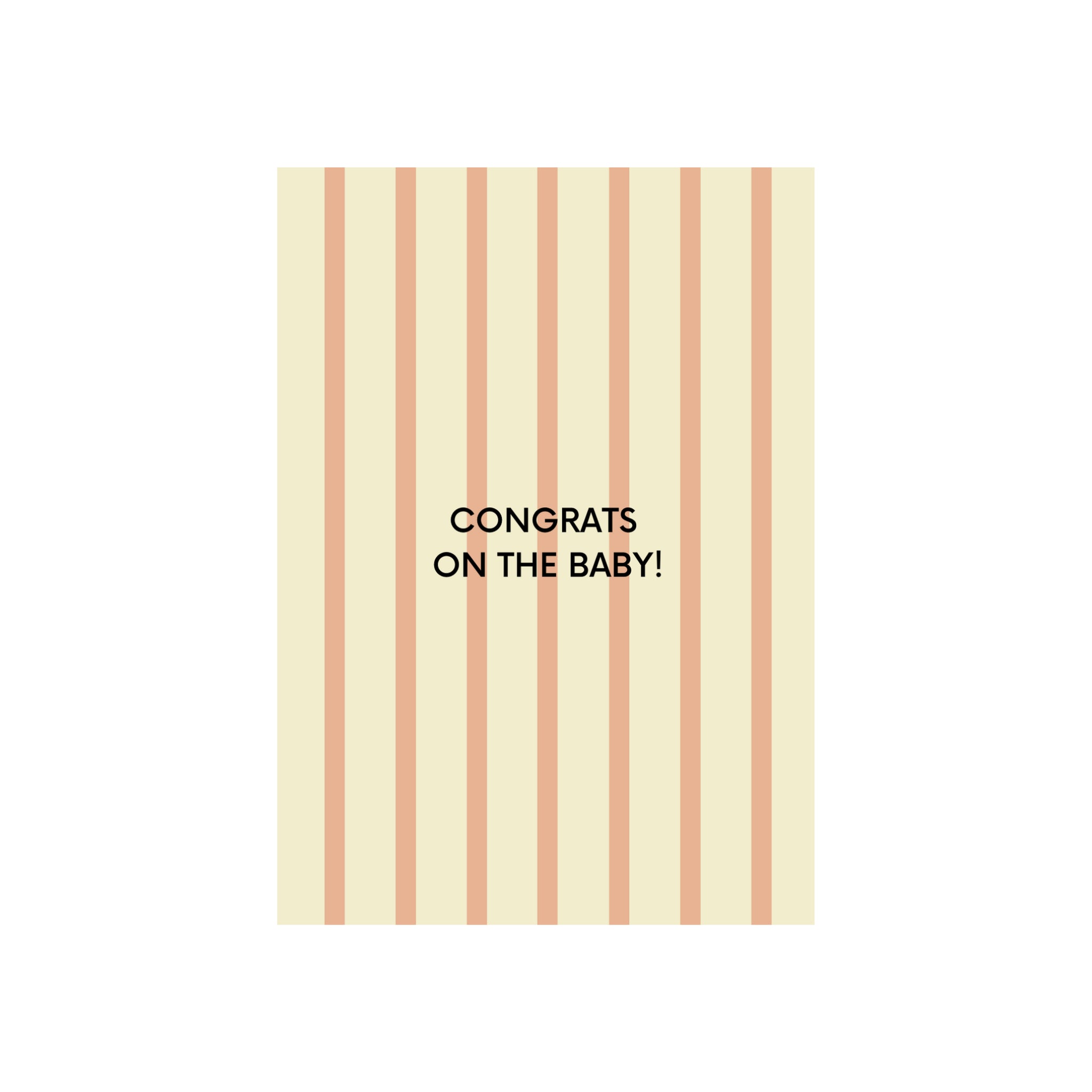 De Matriks JL Postkaart Congrats On The Baby Pink Dubbel van Matriks heeft beige en lichtbruine verticale strepen met in het midden de tekst "CONGRATS ON THE BABY!" in het zwart.