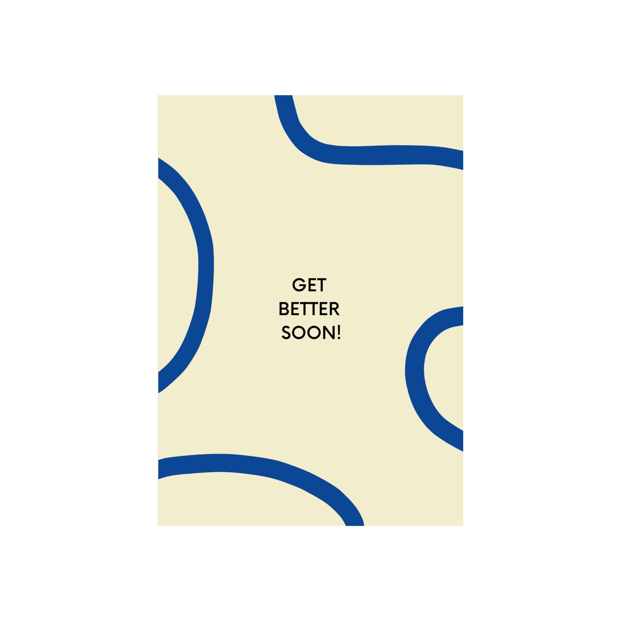 De Matriks JL Postkaart Get Better Soon Dubbel is een crèmekleurige kaart van Matriks, met abstracte blauwe gebogen lijnen en "GET BETTER SOON!" in zwart in het midden. Ontworpen voor fans van grafische kaarten.