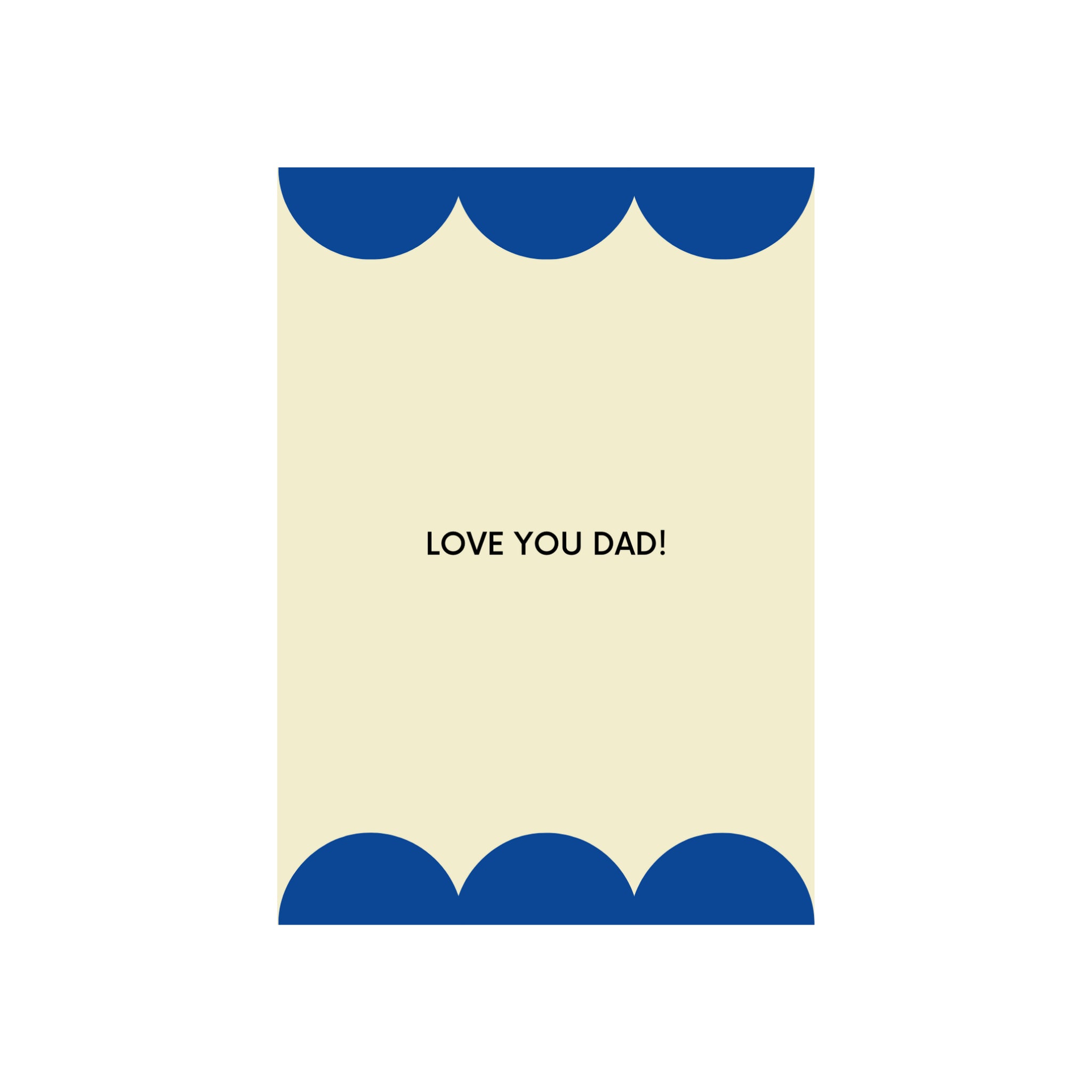 De Matriks JL Postkaart Love You Dad Dubbel van Matriks is een crèmekleurige kaart met blauw geschulpte randen en centrale "LOVE YOU DAD!" tekst, met grafisch ontwerp van de postkaartcollectie.