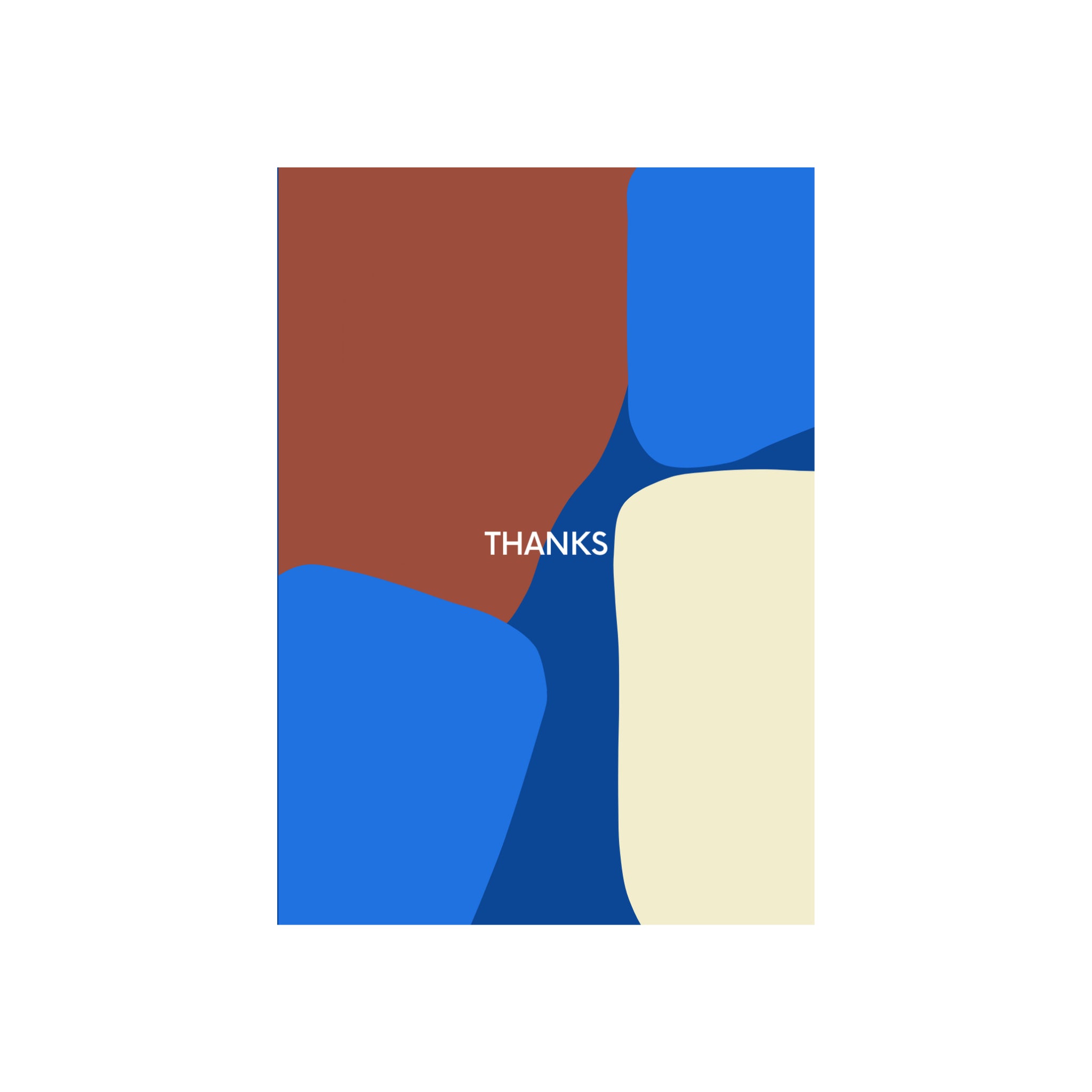 Een rechthoek van bruine, blauwe, crèmekleurige en marineblauwe blokken op wit met "BEDANKT" in vette witte letters - deze Matriks JL Postkaart Bedankt Dubbel van Matriks is perfect voor fans van unieke kaarten.