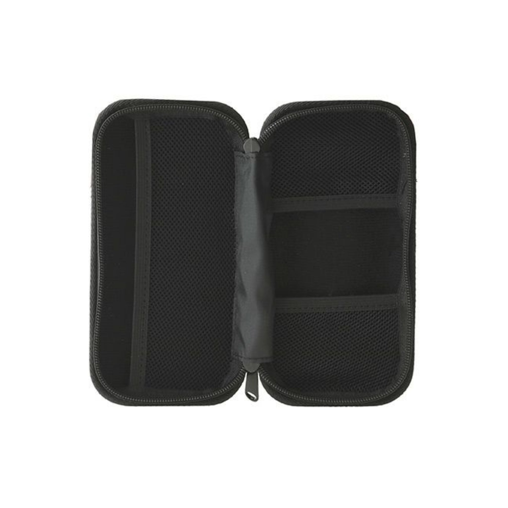 De Nähe Hard Shell Organizer Ivoor S van Nähe opent plat en onthult twee vakken van gaas aan elke kant voor het opbergen van gadgets, met een centrale stoffen verdeler die je kleine spullen netjes georganiseerd houdt.