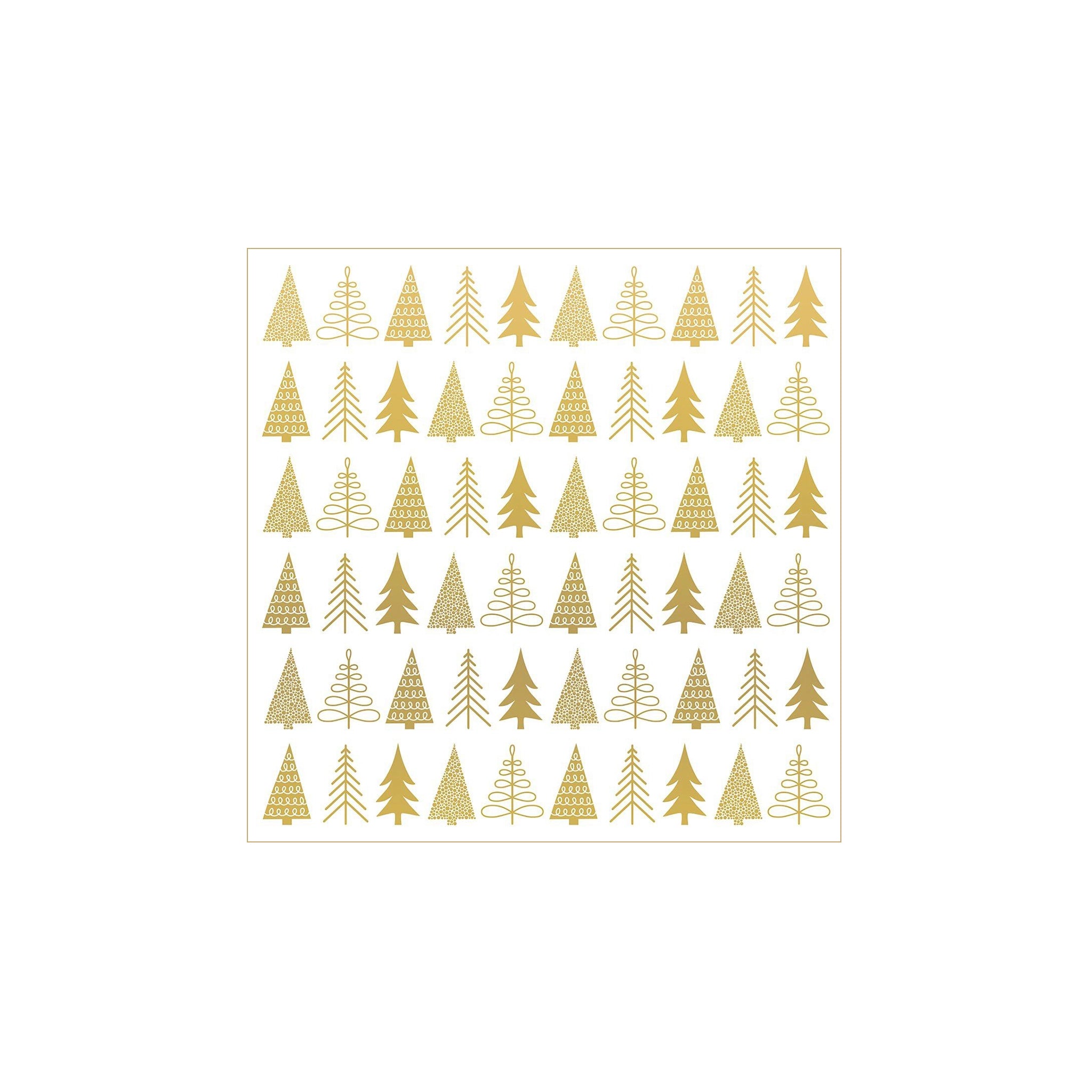 De PPD Papieren Servetten Pure Mood Gold 33/33 zijn witte, FSC-papieren servetten met een keurig patroon van gouden geometrische kerstbomen - ideaal om een elegante, feestelijke stijl aan je tafel toe te voegen.