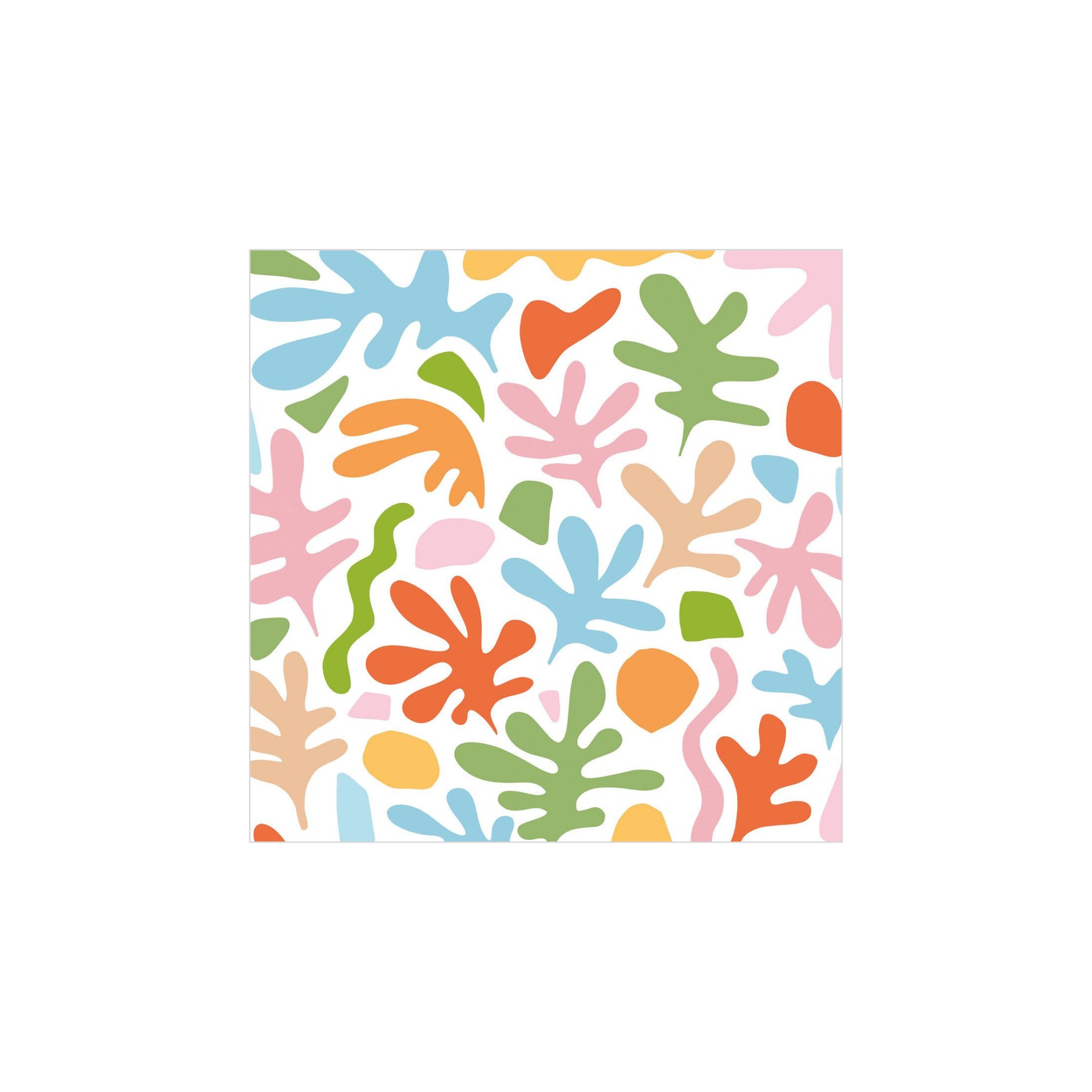 De PPD Papieren Servetten Henri 33/33 hebben een kleurrijk abstract patroon met organische vormen in blauw, groen, oranje, geel en roze op wit. Gedrukt op 3-laags FSC papier zijn ze ideaal voor tafelschikking en speciale gelegenheden.