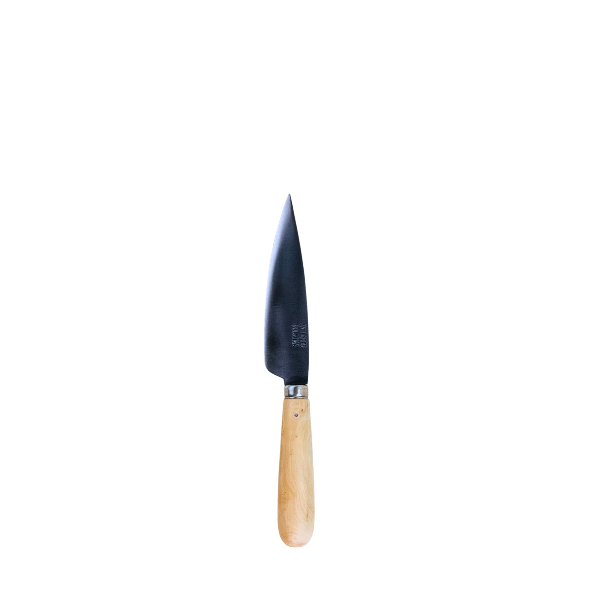 Een enkele Pallares Solsona Keukenmes Buxushout (ras) 11 cm door Pallares Solsona, weergegeven in het midden op een effen witte achtergrond.