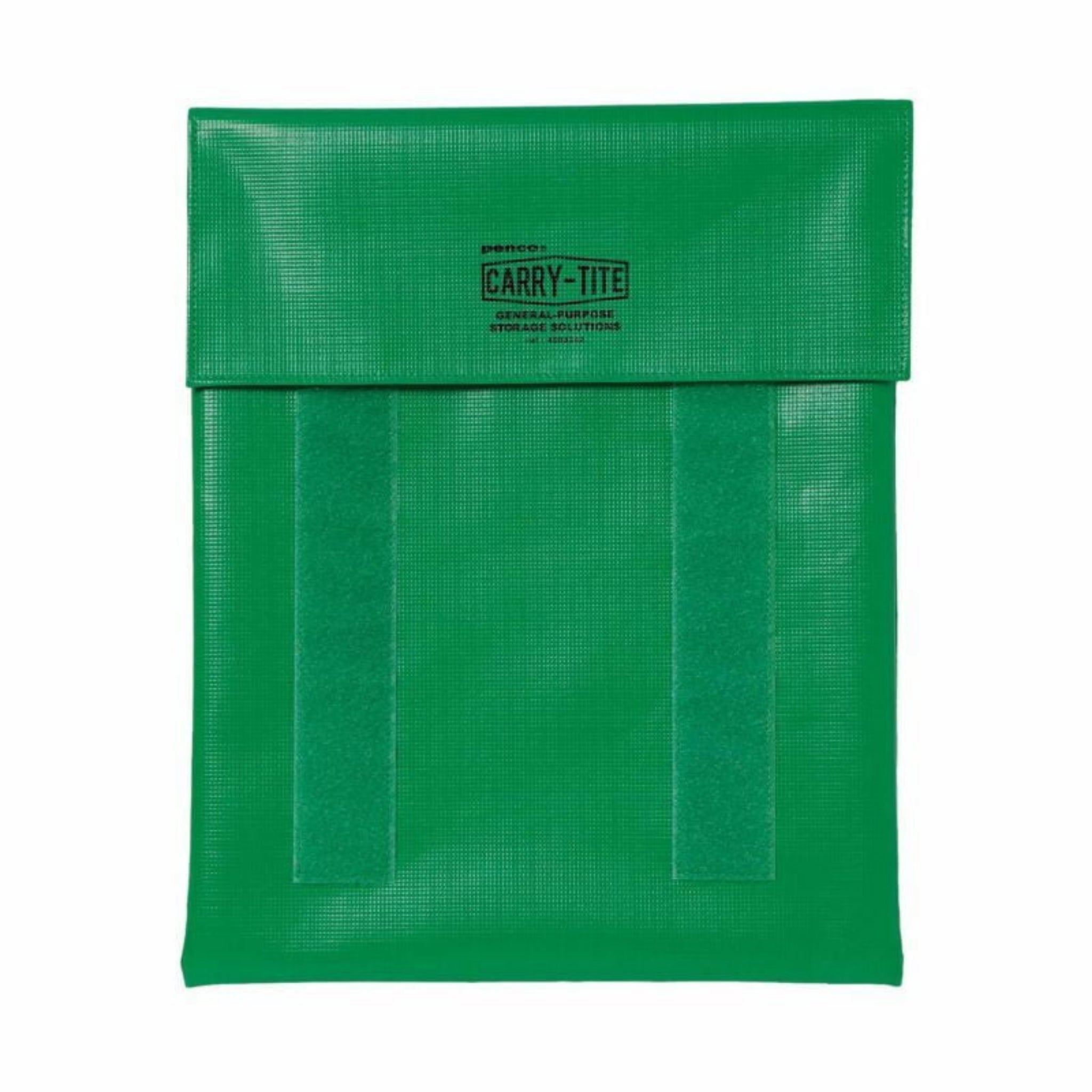 De Penco Carry Tite Sleeve Groen L is een groene rechthoekige hoes met een klepsluiting en twee verticale klittenbandstrips aan de voorkant. Op het label staat Penco Carry-Tite en er passen 13-inch laptops in voor algemene doeleinden.
