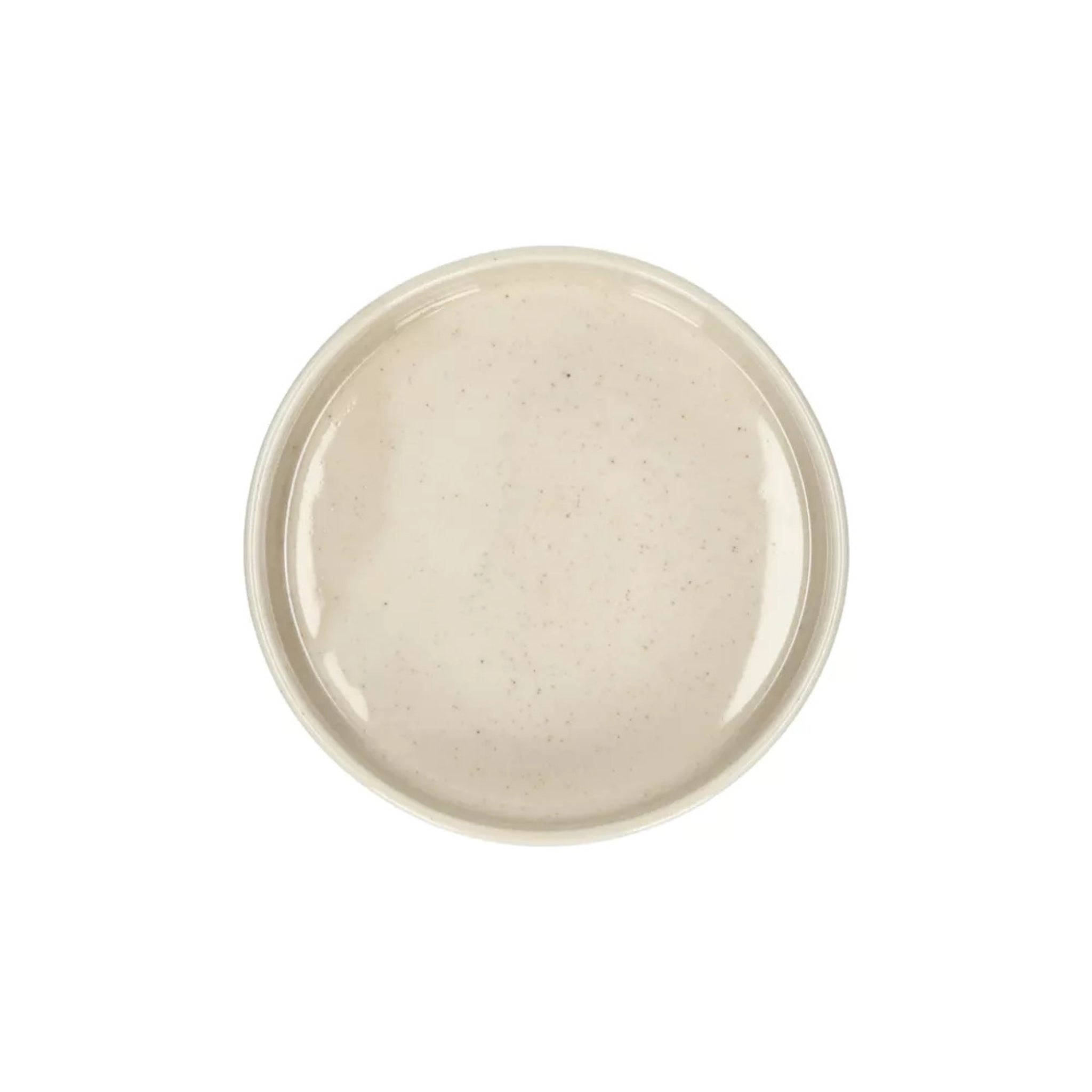 Een kleine Pomax Rasa Kom Wit D16 gevuld met romige, lichtbeige saus, van bovenaf gezien tegen een witte achtergrond - ideaal als tafeldecor of om subtiele aardetinten toe te voegen aan je Pomax tafeldecor.