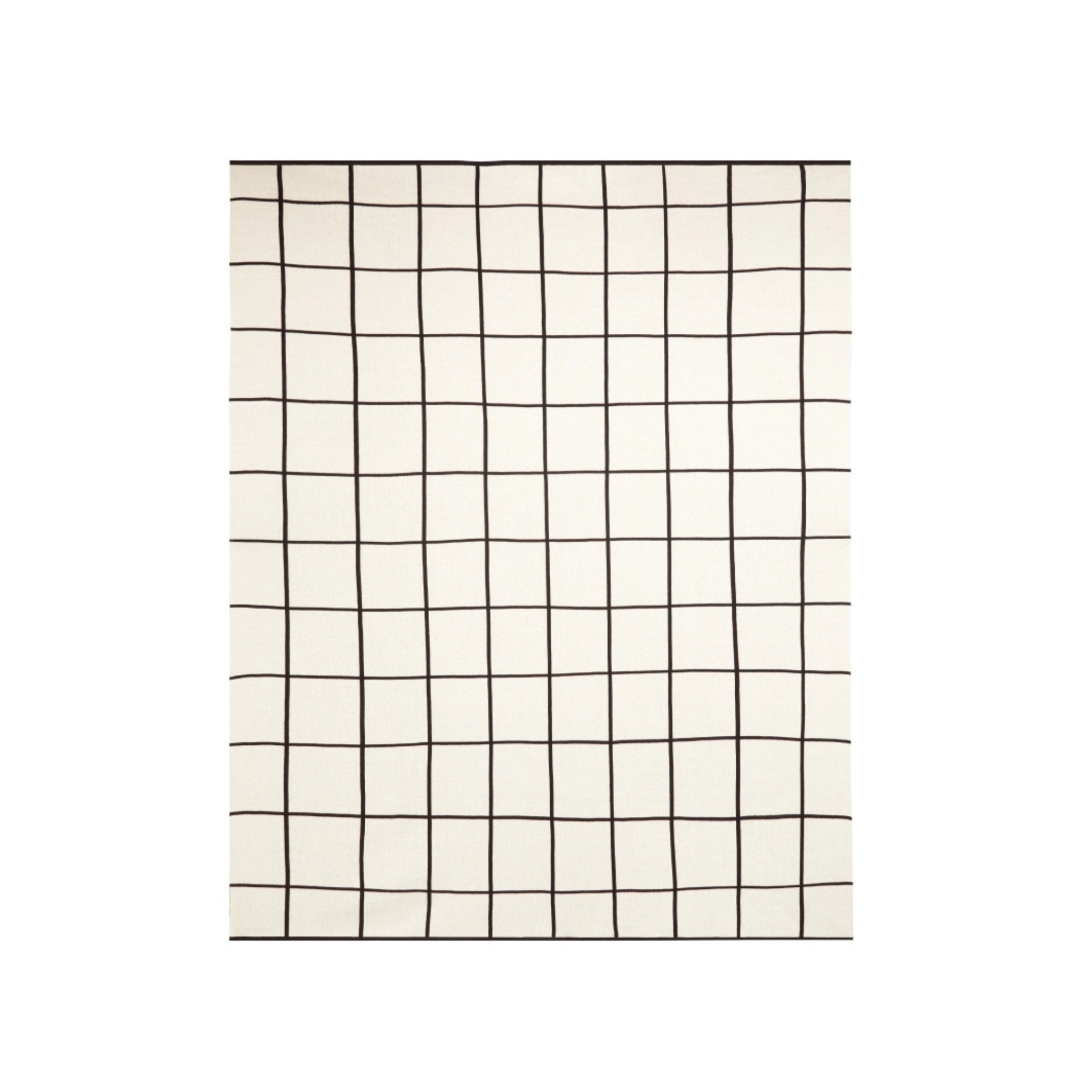 Het Sophie Home Grid Plaid Mono is een rechthoekig vloerkleed met een eenvoudig zwart rasterpatroon op een witte of crèmekleurige achtergrond - ideaal om te combineren met grafische ruitdessins en andere duurzame woonaccessoires.