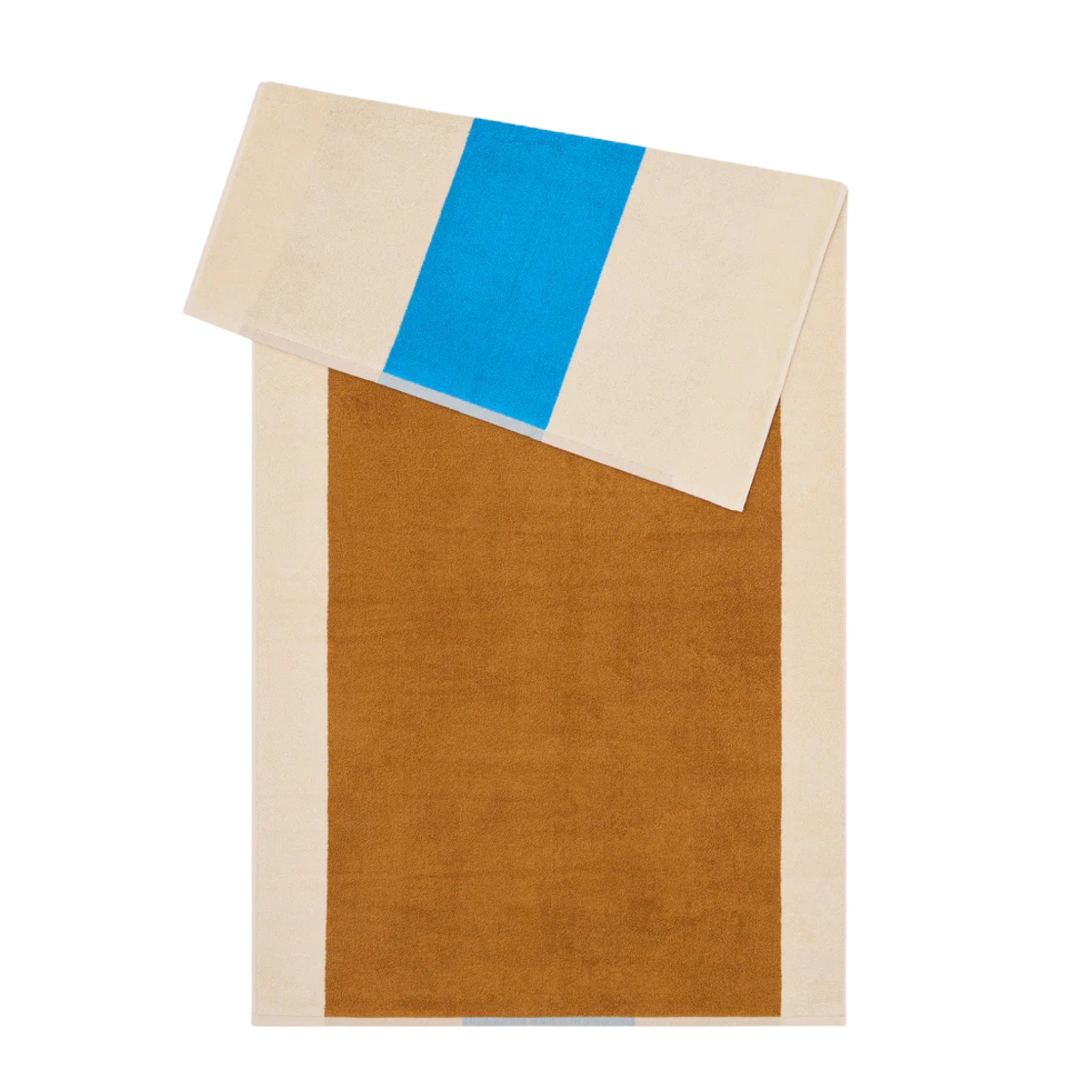 De Suite 702 Badhanddoek Aqua Toffee 70/140 van Suite 702 heeft een rechthoekig ontwerp in aqua en toffee, gemaakt van zacht biologisch katoen voor comfort en stijl.