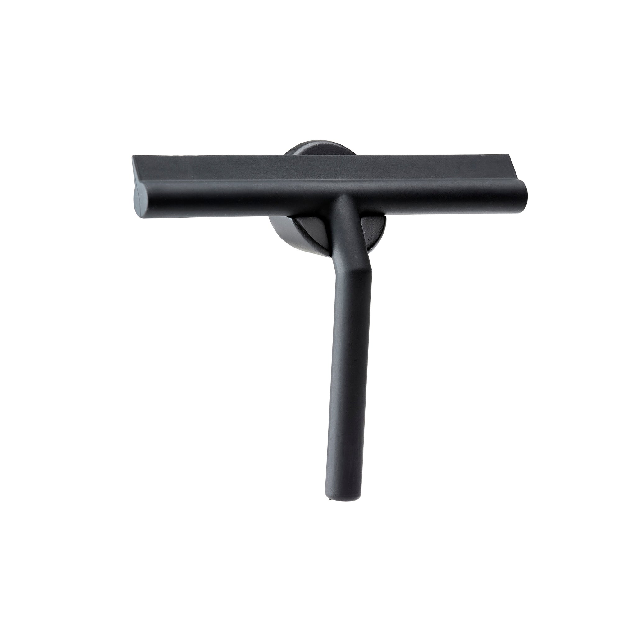 De Zone Denmark Douchewisser met Houder Zwart is een moderne zwarte siliconen douchewisser met een recht handvat, breed blad en magnetische houder van Zone Denmark.