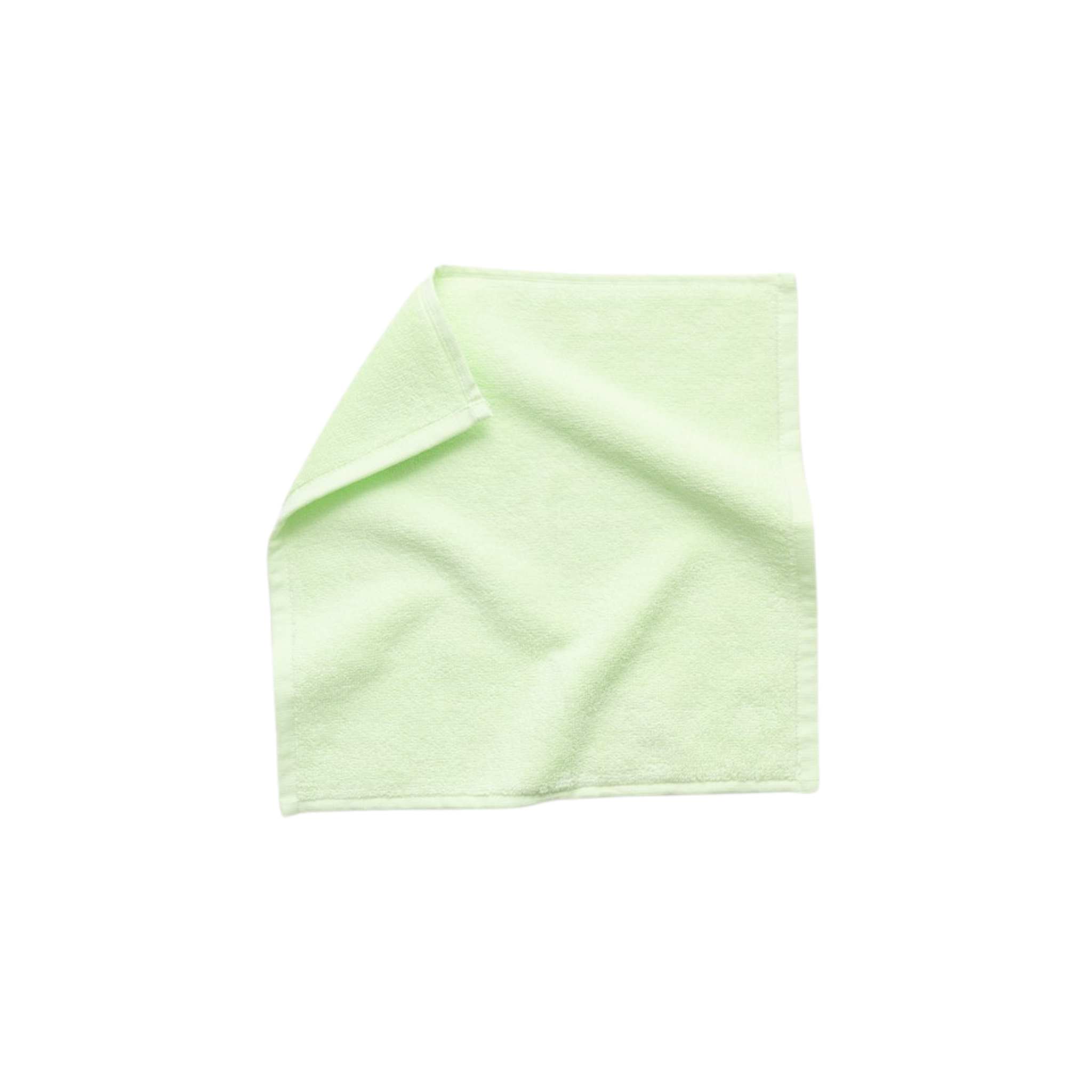Het Bongusta Naram Gastendoekje Lemon Sorbet 30/30 van Bongusta is een lichtgroene vierkante handdoek met een zachte textuur van biologisch katoen, afgebeeld met één hoek gevouwen op een witte achtergrond. Het is OEKO-TEX Made in Green gecertificeerd.