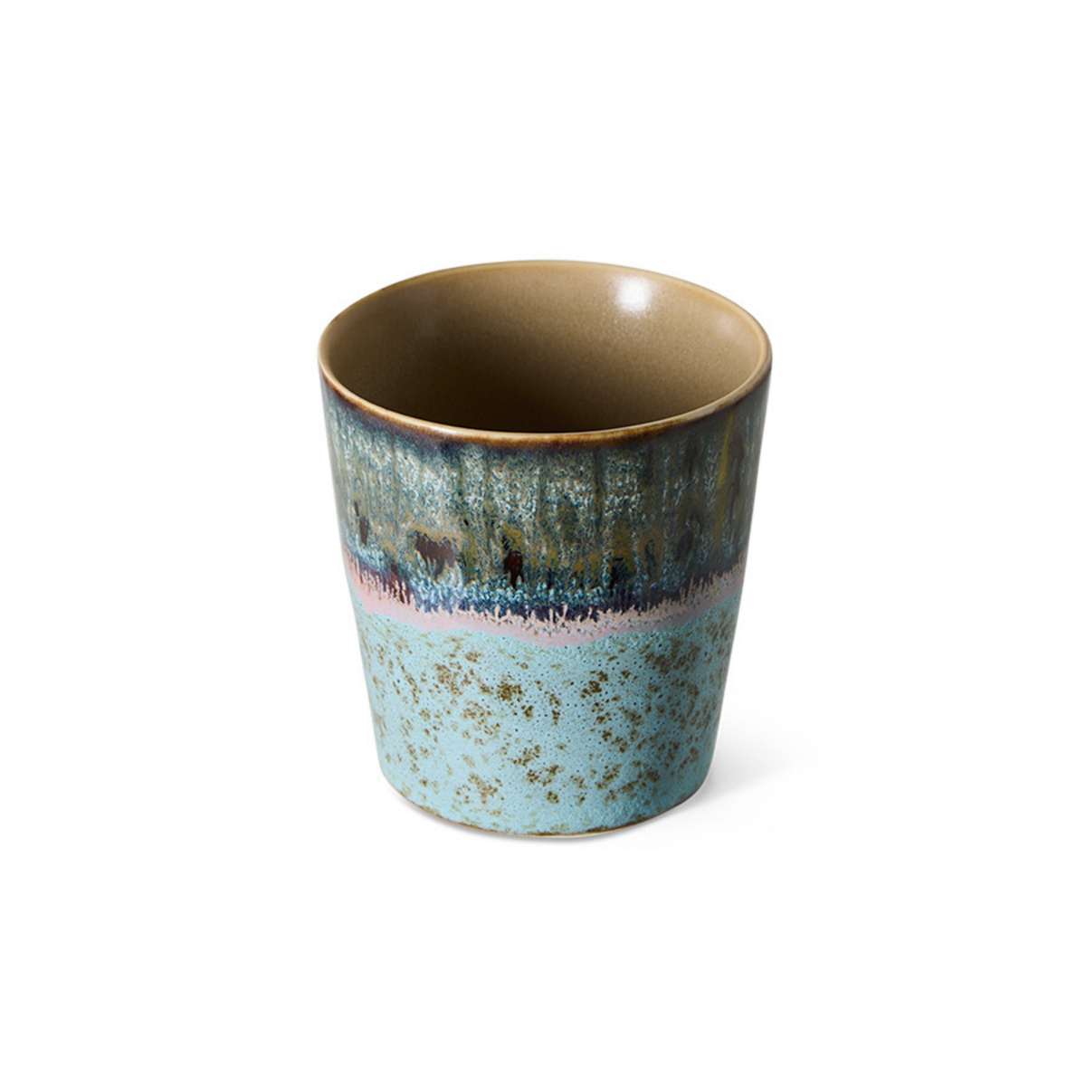 HK Living 70s Ceramics Koffiekop Birthstone van schuin boven, met zicht op de taupe binnenkant, op een witte achtergrond