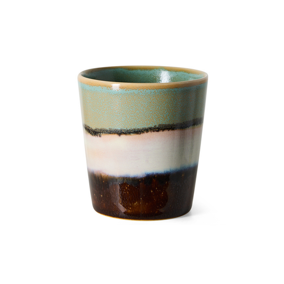 HK Living 70s Ceramics Koffiekop Gelato met mintgroen, roze en bruin glazuur, vooraanzicht op een witte achtergrond