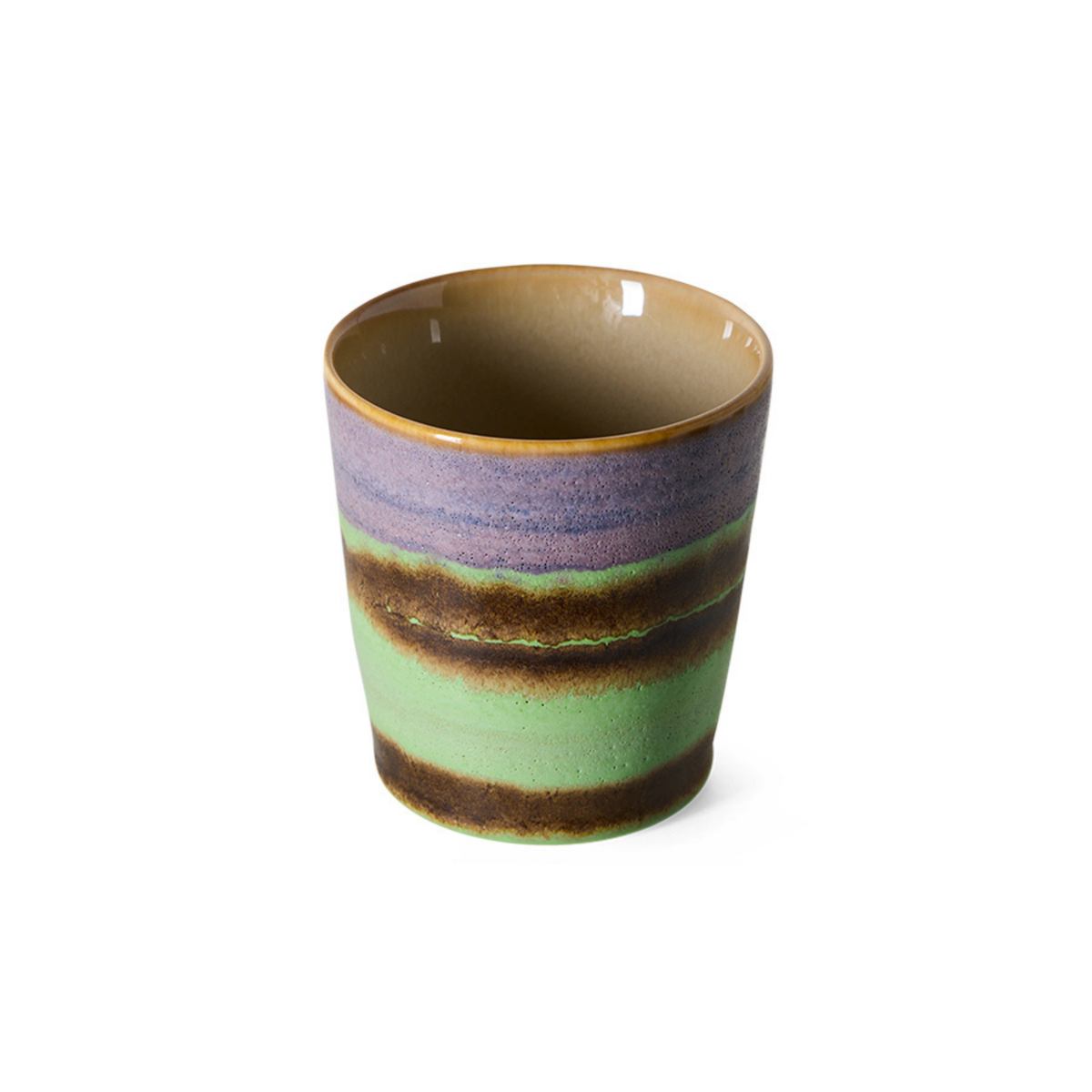 HK Living 70s Ceramics Koffiekop Mochi van schuin boven, met zicht op de beige binnenkant, op een witte achtergrond