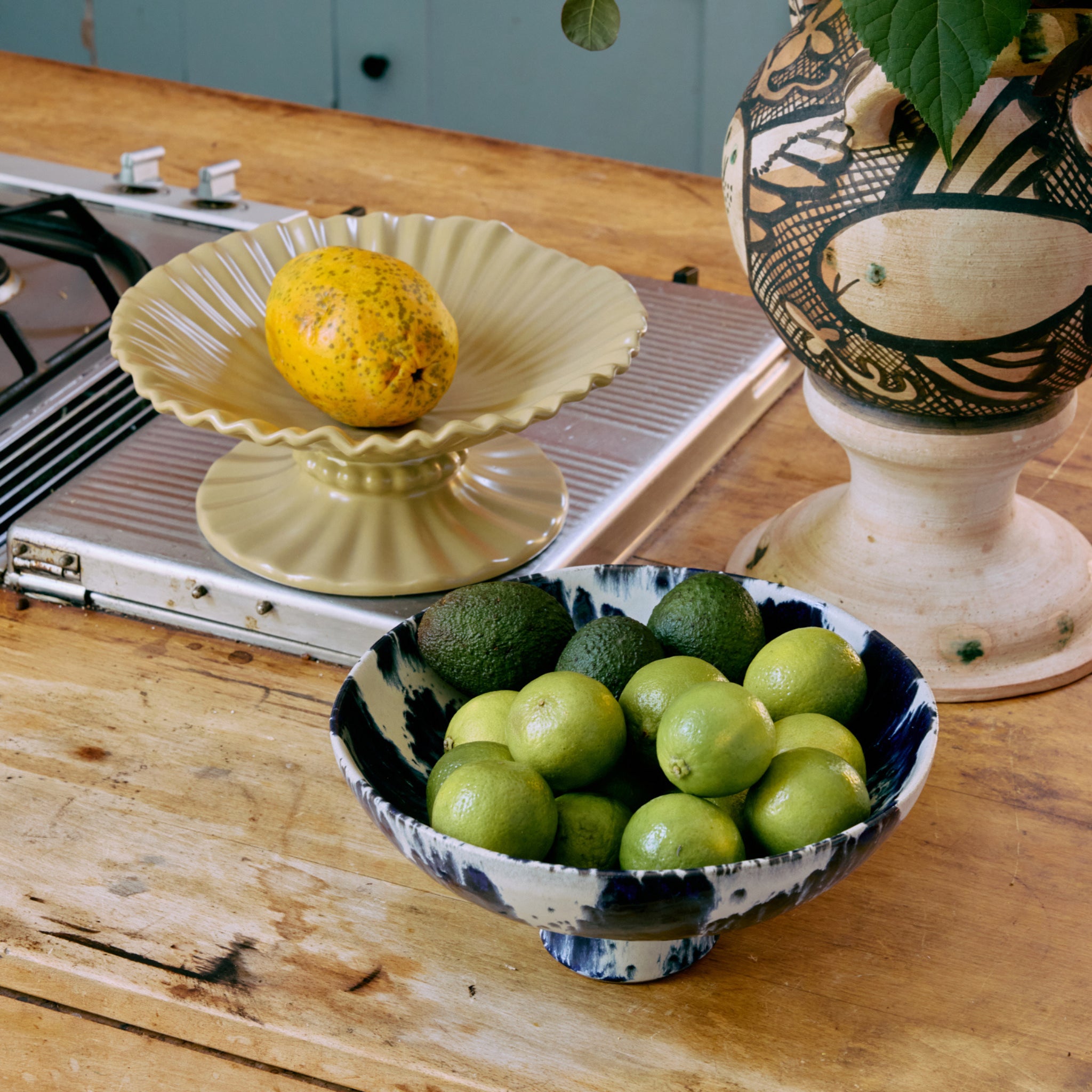 HK Living 70s Ceramics Kom op Voet Indigo - HK Living