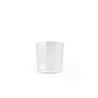 Een set van vier Hay Angle Waterglazen van Hay wordt getoond, elk helder en cilindervormig, gecentreerd op een effen witte achtergrond voor een elegante look.