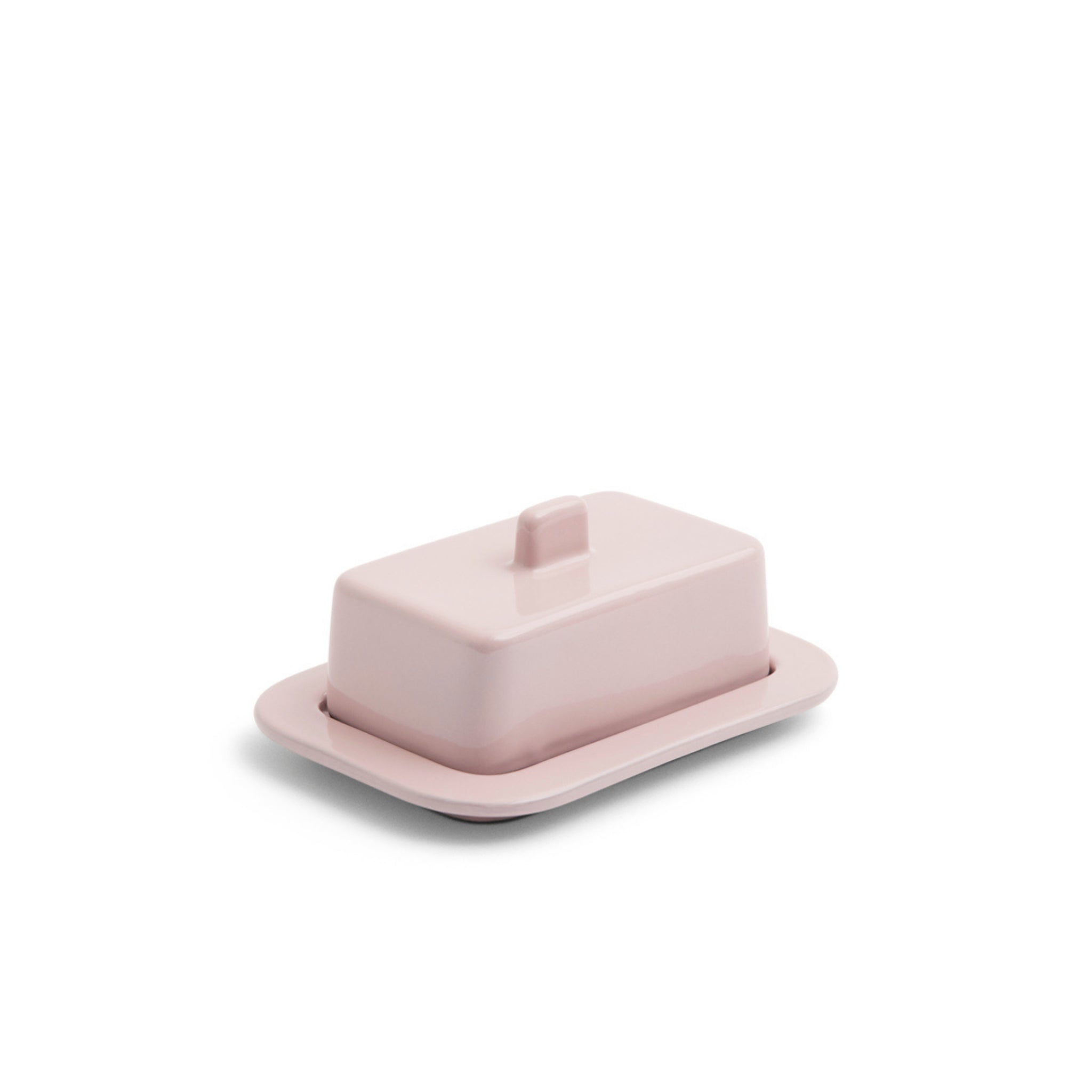 De Hay Barro Boterschaal Roze van Hay is een rechthoekig lichtroze botervlootje met een bijpassende deksel en klein handvat, afgebeeld op een witte achtergrond.