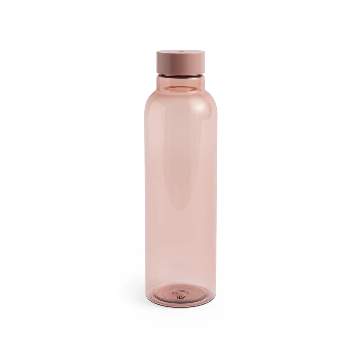 De Hay Miz Waterfles Mauve 720 ml van Hay is een hoge, doorschijnend oudroze fles met een iets donkerdere schroefdop, rechtopstaand tegen een effen witte achtergrond.