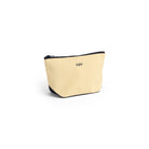 Het Hay Multi Opbergzakje Geel S is een klein, crèmekleurig zakje met ritssluiting van het merk Hay, met Scandinavisch design, zwarte rits- en basisdetails en het woord HAY op de voorkant tegen een effen witte achtergrond.