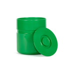 Een groene Heller Asti Ijsemmer Groen cilindrische ijsemmer van Heller is open en leeg afgebeeld, met het bijpassende deksel ernaast op een witte achtergrond.