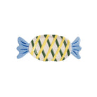 De &Klevering Goody Bord 27/11 van &Klevering is een bord van keramiek in de vorm van een verpakt snoepje, met gele en groene diagonale strepen op een witte basis met blauwe gedraaide uiteinden.