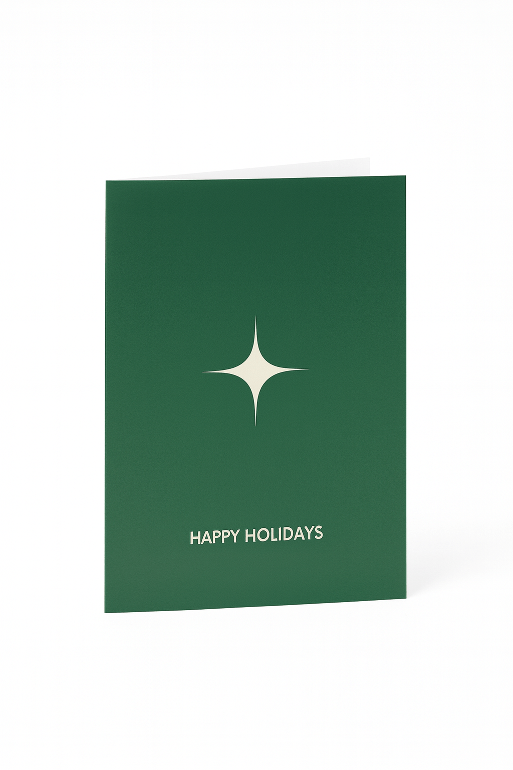 De Matriks Kerst- en Nieuwjaarskaart Happy Holidays is een groene kaart van Matriks met een eenvoudige witte ster boven vetgedrukte witte "HAPPY HOLIDAYS" tekst in het midden.
