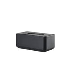 De Zone Denmark Ume Tissuebox Zwart, een rechthoekige zwarte tissuehouder met een gleuf aan de bovenkant voor het uitgeven van tissues, wordt getoond tegen een effen witte achtergrond.