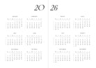 De Cozy Publishing Planner "Shoot for the Moon Darling" is een minimalistische kalender voor 2026 in een stijlvolle hardcover met maanden in een 3x4 raster op wit. "20" en "26" omlijsten de bovenkant - perfect voor Cozy Publishing fans die houden van elegant design.